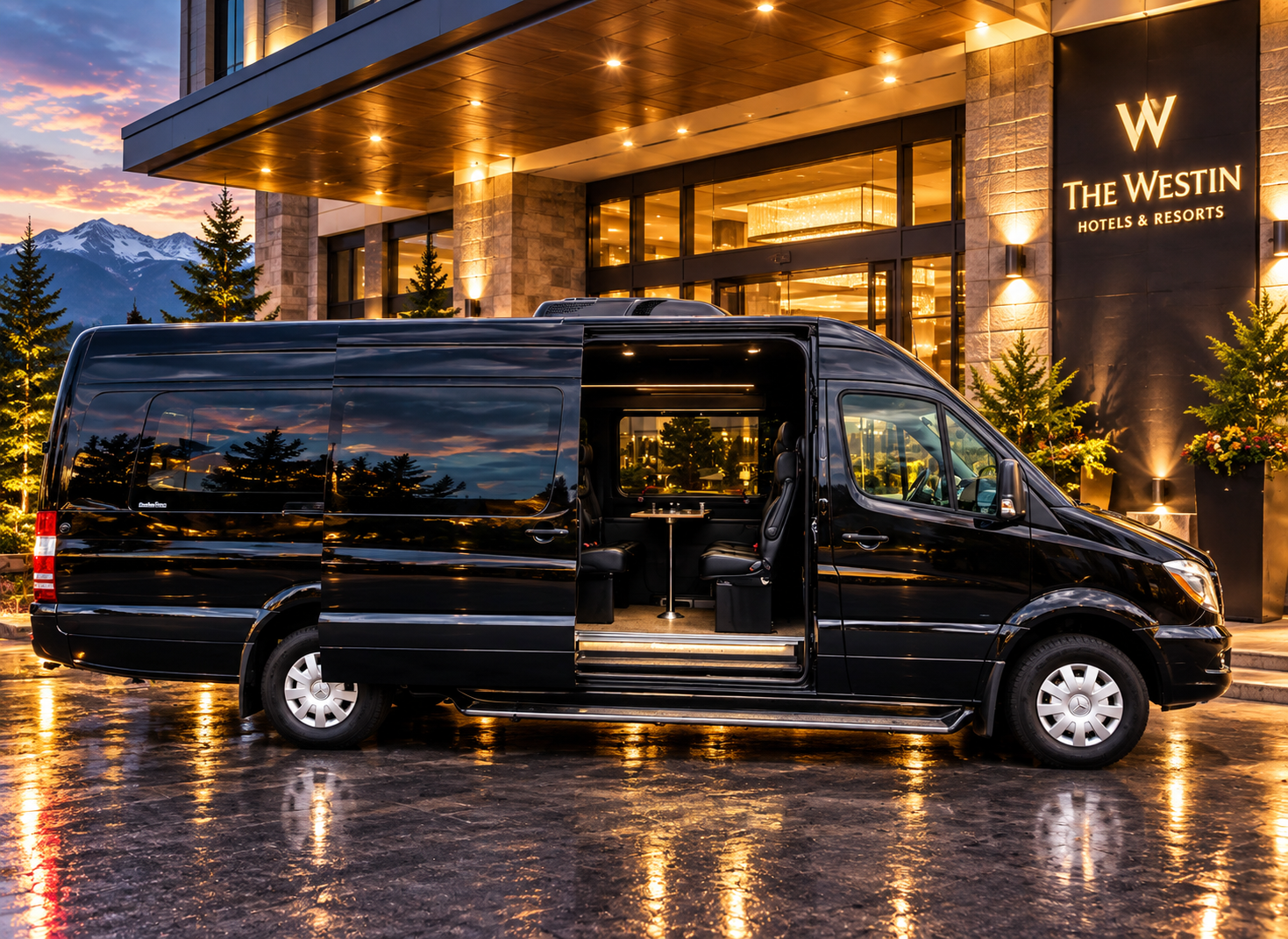 Mercedes Sprinter van with sliding door open