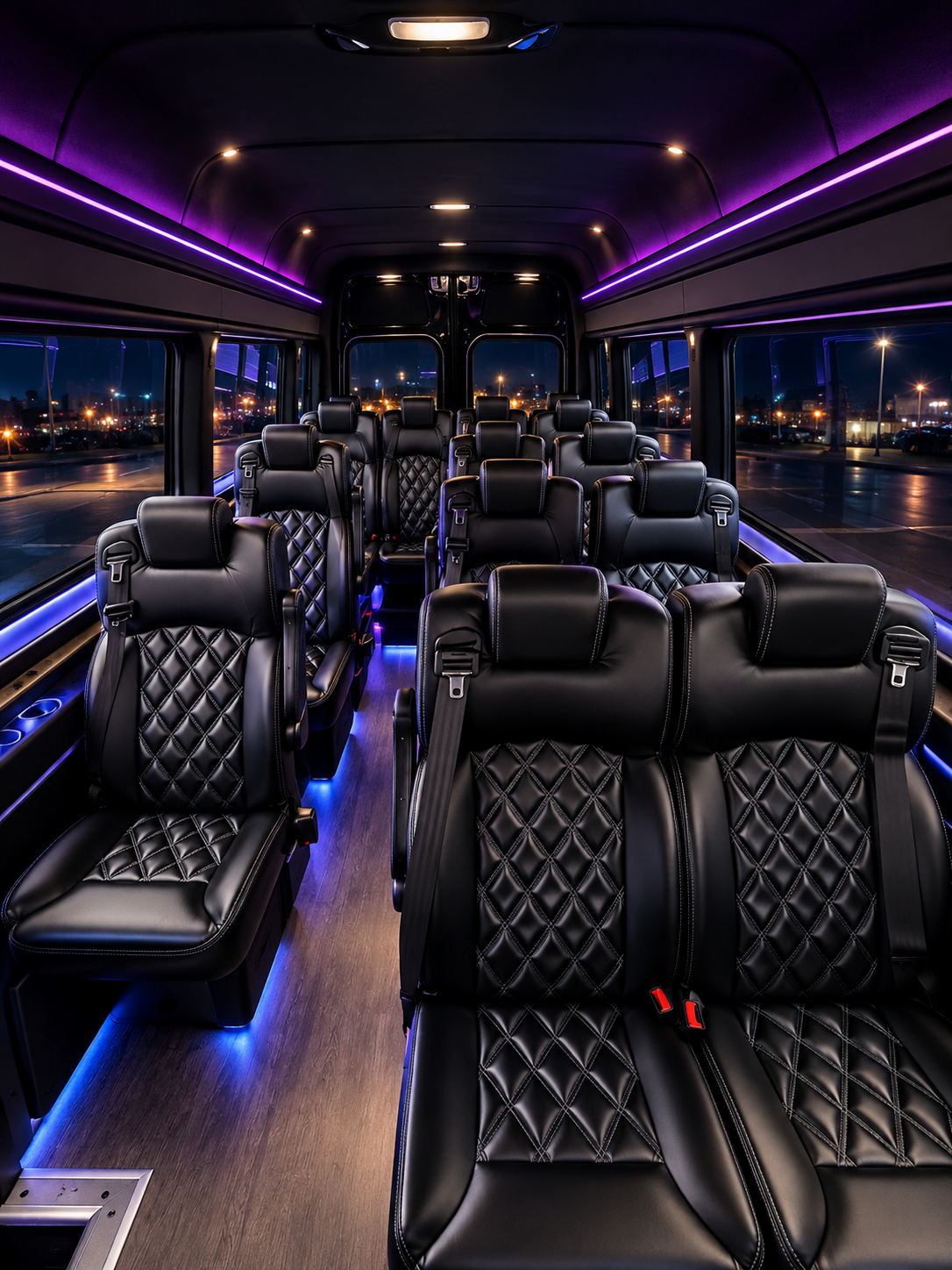 Sprinter van interior — quilted leather seats and ambient lighting